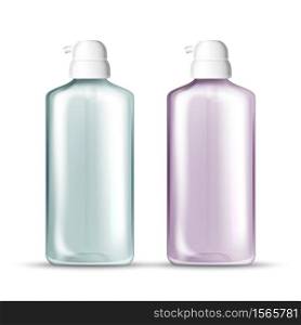 Bottle With Pump For Hygienic Hands Gel Vector. Empty Transparent Bottle For Sanitizer Protection Product. Package Hygiene Disinfectant With Dispensing Template Realistic 3d Illustration. Bottle With Pump For Hygienic Hands Gel Vector
