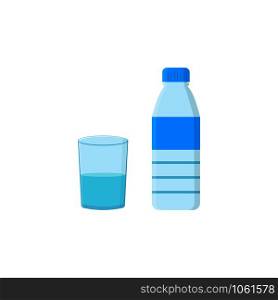 Bottle with water and glass on white background
