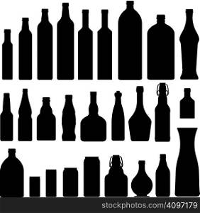 Bottles and jars set in vector silhouette. Suitable for soda, alcohol, wine, liquor, and water.