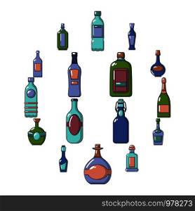 Bottles icons set. Cartoon illustration of 16 bottles icons for web. Bottles icons set, cartoon style
