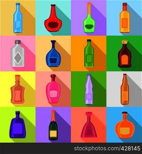 Bottles icons set. Flat illustration of 16 bottles icons set vector icons for web. Bottles icons set, flat style