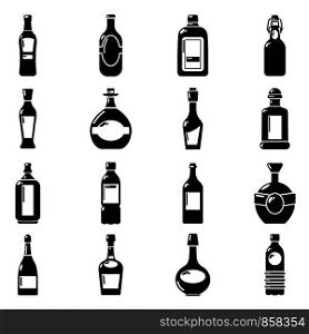 Bottles icons set. Simple illustration of 16 bottles icons for web. Bottles icons set, simple style