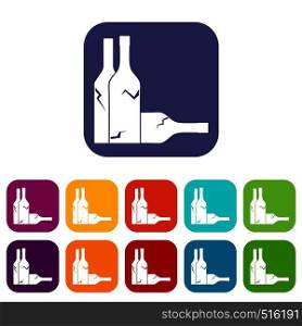 Bottles icons set vector illustration in flat style in colors red, blue, green, and other. Bottles icons set