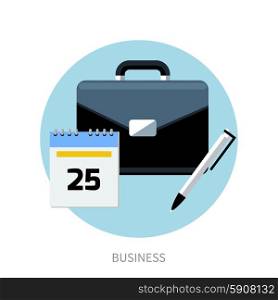 Botton icon business. Briefcase, calendar and pen isolated on white background