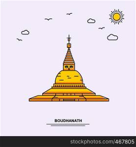 BOUDHANATH Monument Poster Template. World Travel Yellow illustration Background in Line Style with beauture nature Scene