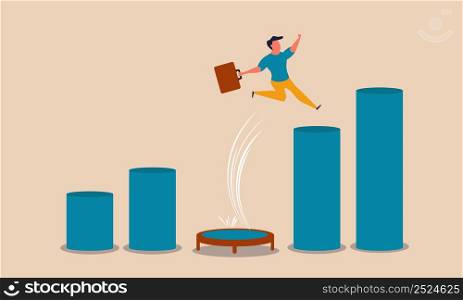 Bounce growth jump and business achievement graph. Power rebound and recover springboard vector illustration concept. Trampoline fast economic investment and overcome positive success up confidence