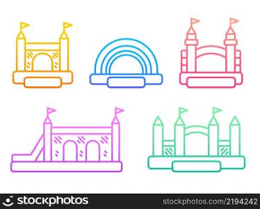 Bouncy castle gradient outline icons. Jumping inflatable houses on kids playground. Set of vector logos EPS 10.. Bouncy castle gradient outline icons. Jumping inflatable houses on kids playground. Set of vector logos EPS 10