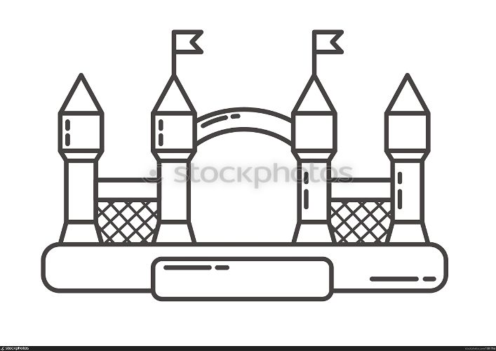 Bouncy castle outline icon. Jumping house on kids playground. Vector line illustration.. Bouncy castle outline icon. Jumping house on kids playground. Vector