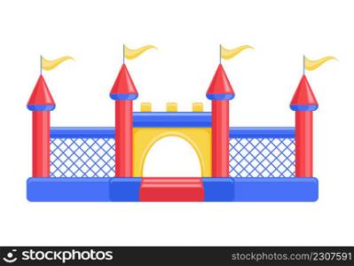 Bouncy inflatable castle. Tower and equipment for child playground. Vector line illustration isolated on white background.. Bouncy inflatable castle. Tower and equipment for child playground. Vector line illustration