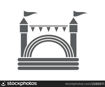 Bouncy inflatable castle. Tower and equipment for child playground. Jumping house sign. Glyph vector silhouette icon.. Bouncy inflatable castle. Tower and equipment for child playground. Jumping house sign. Glyph vector silhouette icon