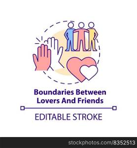 Boundaries between lovers and friends concept icon. Issue within LGBT couples abstract idea thin line illustration. Isolated outline drawing. Editable stroke. Arial, Myriad Pro-Bold fonts used. Boundaries between lovers and friends concept icon