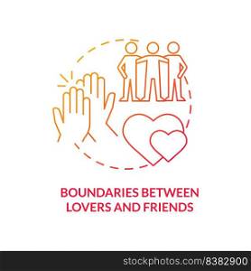Boundaries between lovers and friends red gradient concept icon. Issue within LGBT couples abstract idea thin line illustration. Isolated outline drawing. Myriad Pro-Bold fonts used. Boundaries between lovers and friends red gradient concept icon