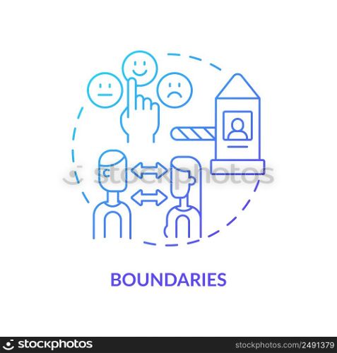 Boundaries blue gradient concept icon. Foundation of healthy relationships abstract idea thin line illustration. Avoiding codependence. Isolated outline drawing. Myriad Pro-Bold font used. Boundaries blue gradient concept icon