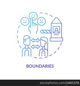 Boundaries blue gradient concept icon. Foundation of healthy relationships abstract idea thin line illustration. Avoiding codependence. Isolated outline drawing. Myriad Pro-Bold font used. Boundaries blue gradient concept icon