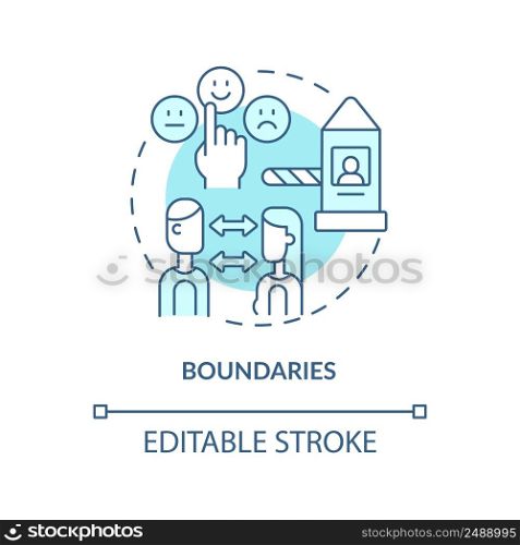 Boundaries turquoise concept icon. Foundation of healthy relationships abstract idea thin line illustration. Isolated outline drawing. Editable stroke. Arial, Myriad Pro-Bold fonts used. Boundaries turquoise concept icon