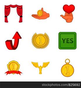 Bounty icons set. Cartoon set of 9 bounty vector icons for web isolated on white background. Bounty icons set, cartoon style
