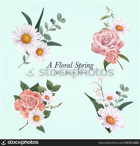 Bouquet floral with spring flower concept,watercolor style 