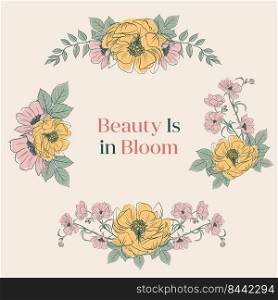 Bouquet floral with spring line art concept design watercolor illustration