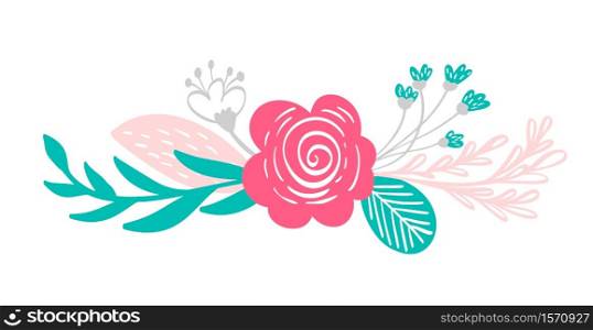 bouquet flowers and floral elements isolated on white background in Scandinavian style. Hand drawn vector illustration.. bouquet flowers and floral elements isolated on white background in Scandinavian style. Hand drawn vector illustration