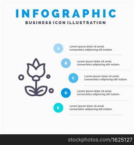 Bouquet, Flowers, Present Line icon with 5 steps presentation infographics Background