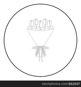 Bouquet of flowers Bouquet of roses Present concept Bouquet of rose flower icon in circle round outline black color vector illustration flat style simple image. Bouquet of flowers Bouquet of roses Present concept Bouquet of rose flower icon in circle round outline black color vector illustration flat style image
