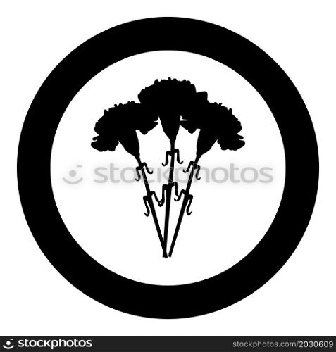 Bouquet of flowers Carnation icon in circle round black color vector illustration image solid outline style simple. Bouquet of flowers Carnation icon in circle round black color vector illustration image solid outline style