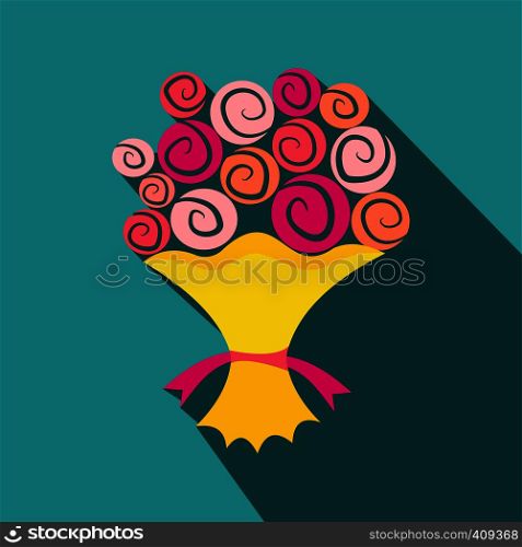 Bouquet of flowers flat icon. Valentine Day flowers in a yellow package. Bouquet of flowers flat icon