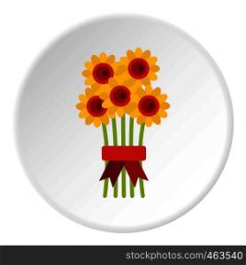 Bouquet of flowers icon in flat circle isolated vector illustration for web. Bouquet of flowers icon circle