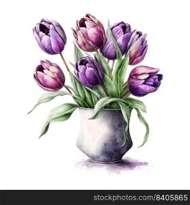 Bouquet of flowers on an isolated white background. Watercolor illustrations. Purple tulips. Bouquet of flowers on an isolated white background. Watercolor illustrations. Purple tulips vector