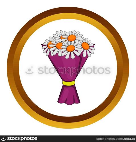 Bouquet of flowers vector icon in golden circle, cartoon style isolated on white background. Bouquet of flowers vector icon
