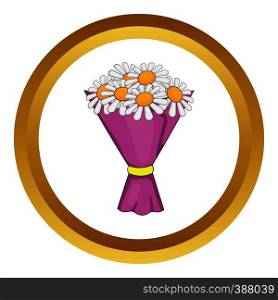 Bouquet of flowers vector icon in golden circle, cartoon style isolated on white background. Bouquet of flowers vector icon