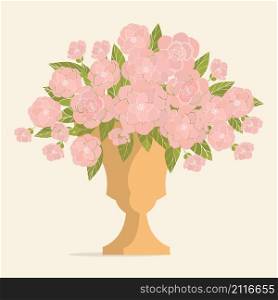 Bouquet of pink flowers in a vase.Vector illustration.. Bouquet of pink flowers in a vase