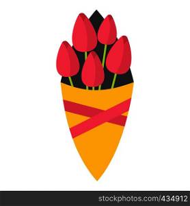 Bouquet of pink tulips icon flat isolated on white background vector illustration. Bouquet of pink tulips icon isolated