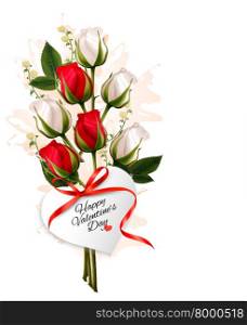 Bouquet of red and white roses. Valentine&rsquo;s background.