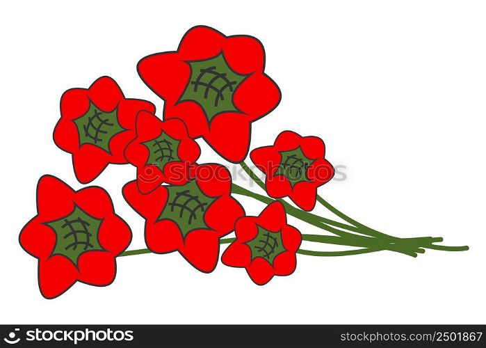 Bouquet of red flowers icon. Bunch poppy illustration symbol. Sign decor day vector.