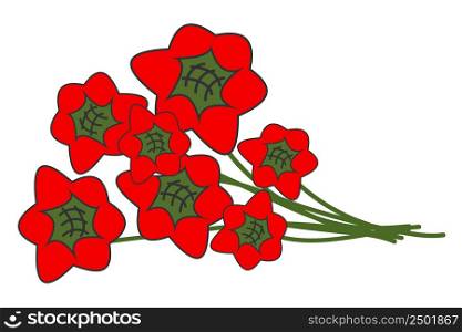Bouquet of red flowers icon. Bunch poppy illustration symbol. Sign decor day vector.