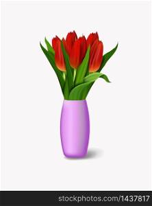 Bouquet of red flowers in vase. Realistic tulips.. Bouquet of red flowers in vase. Realistic tulips. vector illustration eps 10