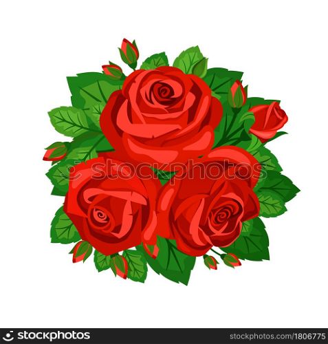 Bouquet of red roses with buds isolated on white background