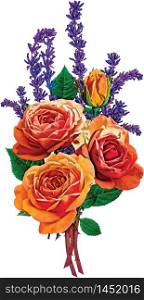 Bouquet of Roses and Lilac Vector Illustration