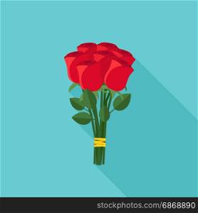Bouquet of roses. Bouquet of roses in flat style. Vector banner of red roses with long shadow.