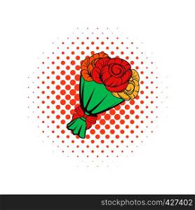 Bouquet of roses comics icon on a white background. Bouquet of roses comics icon