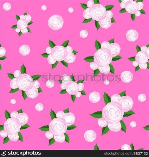 Bouquet of Roses Randon Seamless Pattern on Pink Background. Bouquet of Roses Randon Seamless Pattern