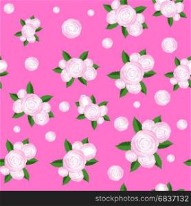 Bouquet of Roses Randon Seamless Pattern on Pink Background. Bouquet of Roses Randon Seamless Pattern
