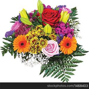 Bouquet of Roses, Tulips and Daisies Vector Illustration