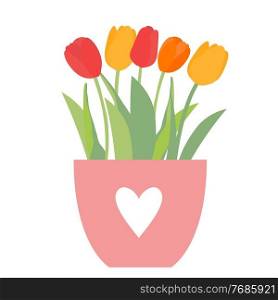 Bouquet of spring flowers in flowerpot tulips isolated on white background Vector Illustration. Bouquet of spring flowers in flowerpot tulips isolated on white background Vector Illustration. EPS10