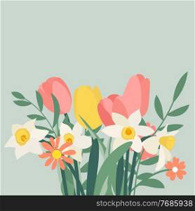Bouquet of spring flowers tulips and daffodils. Vector Illustration. Bouquet of spring flowers tulips and daffodils. Vector Illustration. EPS10