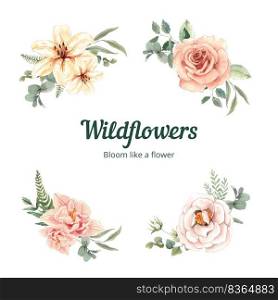 Bouquet template with gorgeous flower moody concept,watercolor style 
