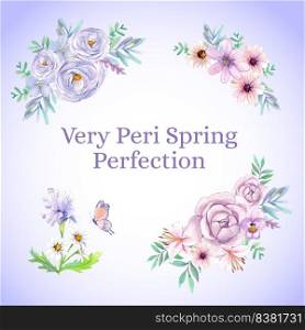 Bouquet template with peri spring flower concept,watercolor style 