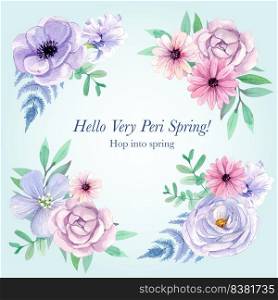 Bouquet template with peri spring flower concept,watercolor style
