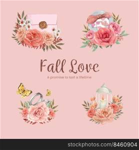 Bouquet template with wedding autumn concept,watercolor style 